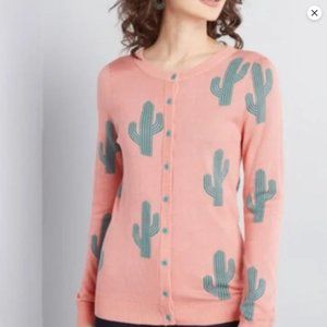 *Limited* MODCLOTH Pink & Green Cactus Print Cardigan Sweater XXS